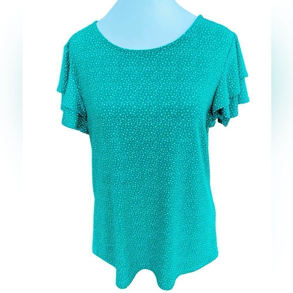 Adrianna Papell Emerald Green Flutter Sleeve Ruffled Blouse size M